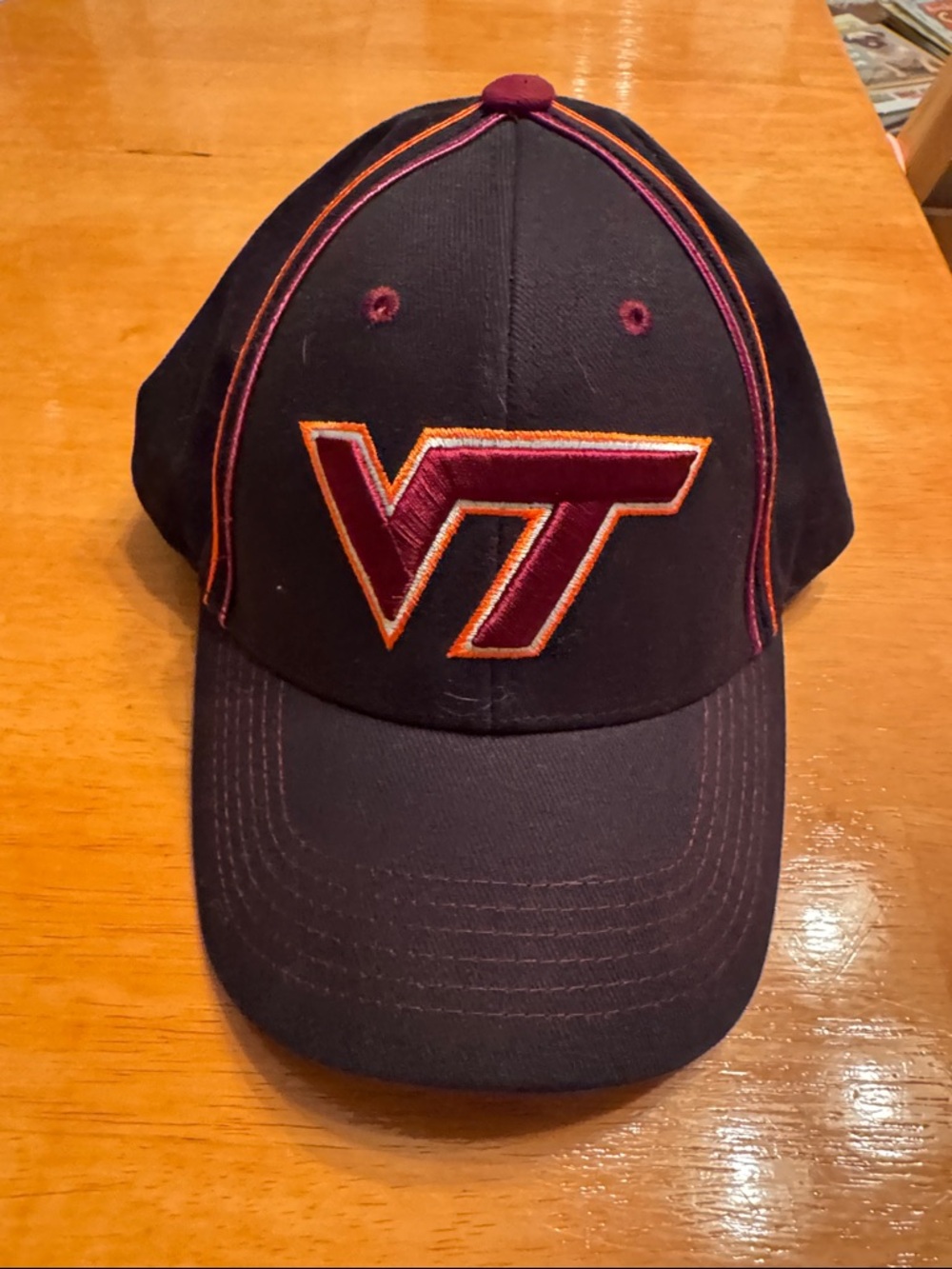 VT Embroidered Logo Baseball Cap in Maroon and Orange - Adjusts 19-23" around